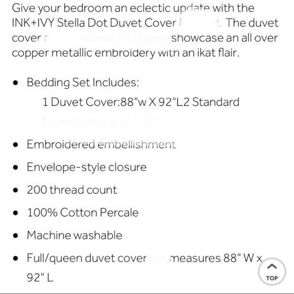 NWOT Ink + Ivy Duvet Cover Stella Dot Queen - Picture 11 of 11